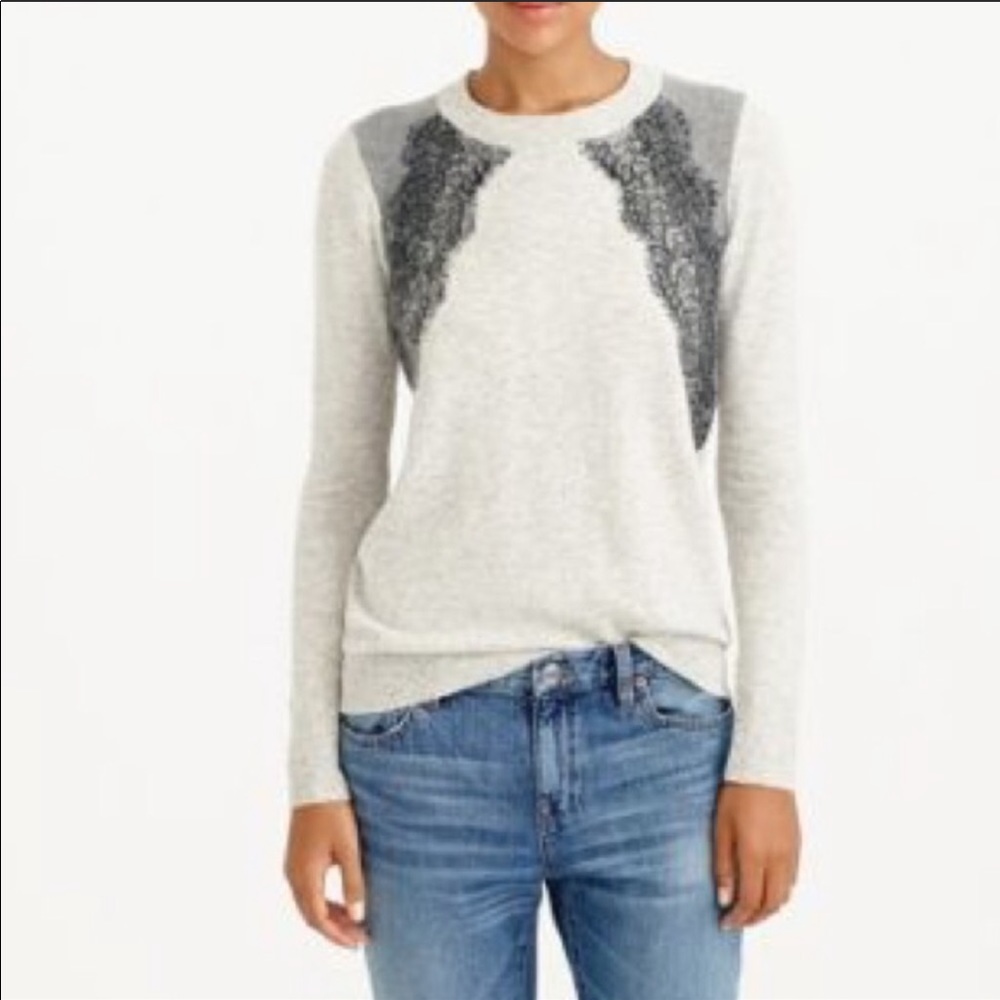 NWOT J. Crew grey sweater with black lace XS